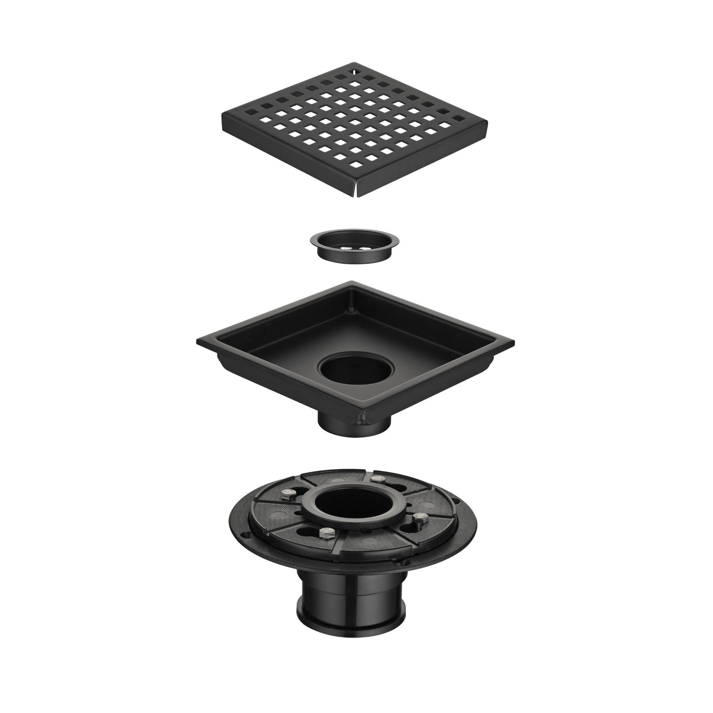 6 Inch Square Shower Floor Drain  Square Shower Floor Drain with Flange,Pattern Grate Removable,Food-Grade SUS 304 Stainless Steel