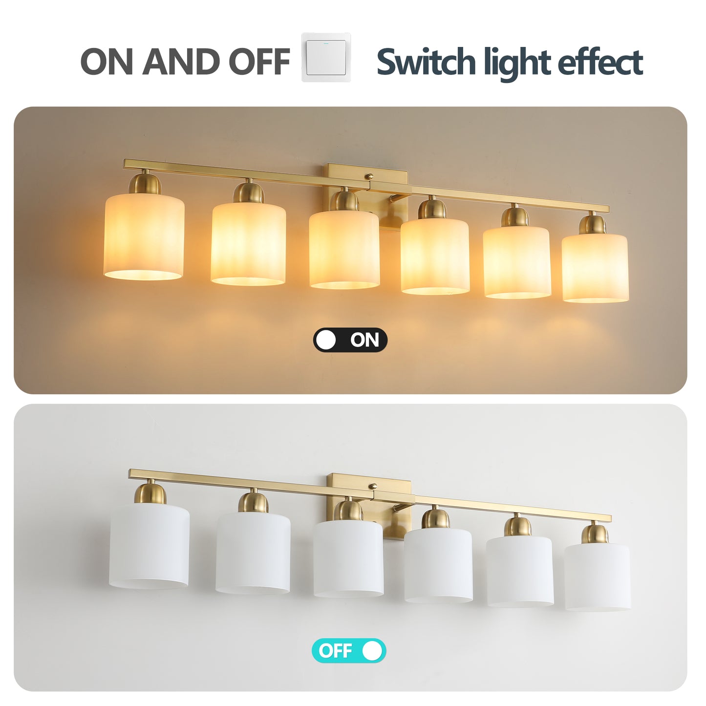6 Light Gold Bathroom Vanity Light, Gold Bathroom Light Fixtures, 38" Modern Brushed Gold Vanity Lighting Fixtures for Bathroom Over Mirror, Gold Sconces Wall Lighting for Bedroom Living Room