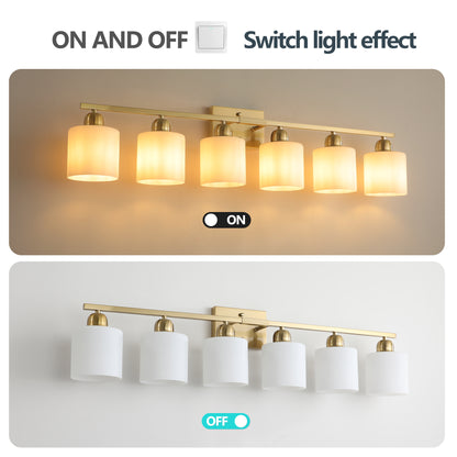 6 Light Gold Bathroom Vanity Light, Gold Bathroom Light Fixtures, 38" Modern Brushed Gold Vanity Lighting Fixtures for Bathroom Over Mirror, Gold Sconces Wall Lighting for Bedroom Living Room