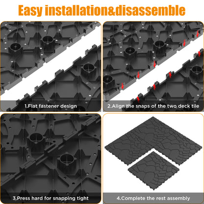 Stone texture 12" Patio Deck Tiles, DIY Module Interlocking Decking Tiles Floor Tile,Easy and Quick Installation Court Tiles for Porch Poolside Balcony Backyard 44pcs ,DARK GRAY