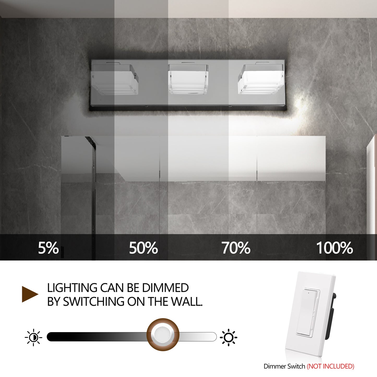 Modern Chrome LED Vanity Light, 3-Lights Wall Sconce for Bathroom and Mirror, Sleek Minimalist Design, Energy-Efficient, Easy to Install