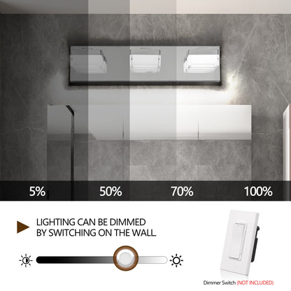 Modern Chrome LED Vanity Light, 3-Lights Wall Sconce for Bathroom and Mirror, Sleek Minimalist Design, Energy-Efficient, Easy to Install