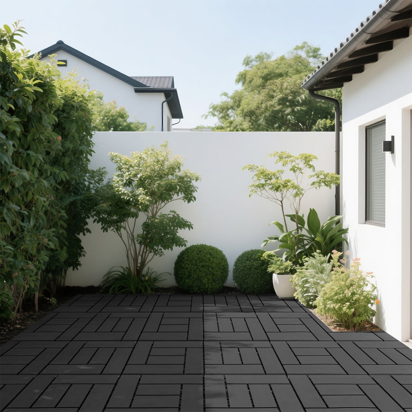 12-inch interlocking deck tiles, DIY modular interlocking decking floor tiles, indoor and outdoor floor tiles, courtyard floor tiles that easy to install quickly ,44 pieces dark gray