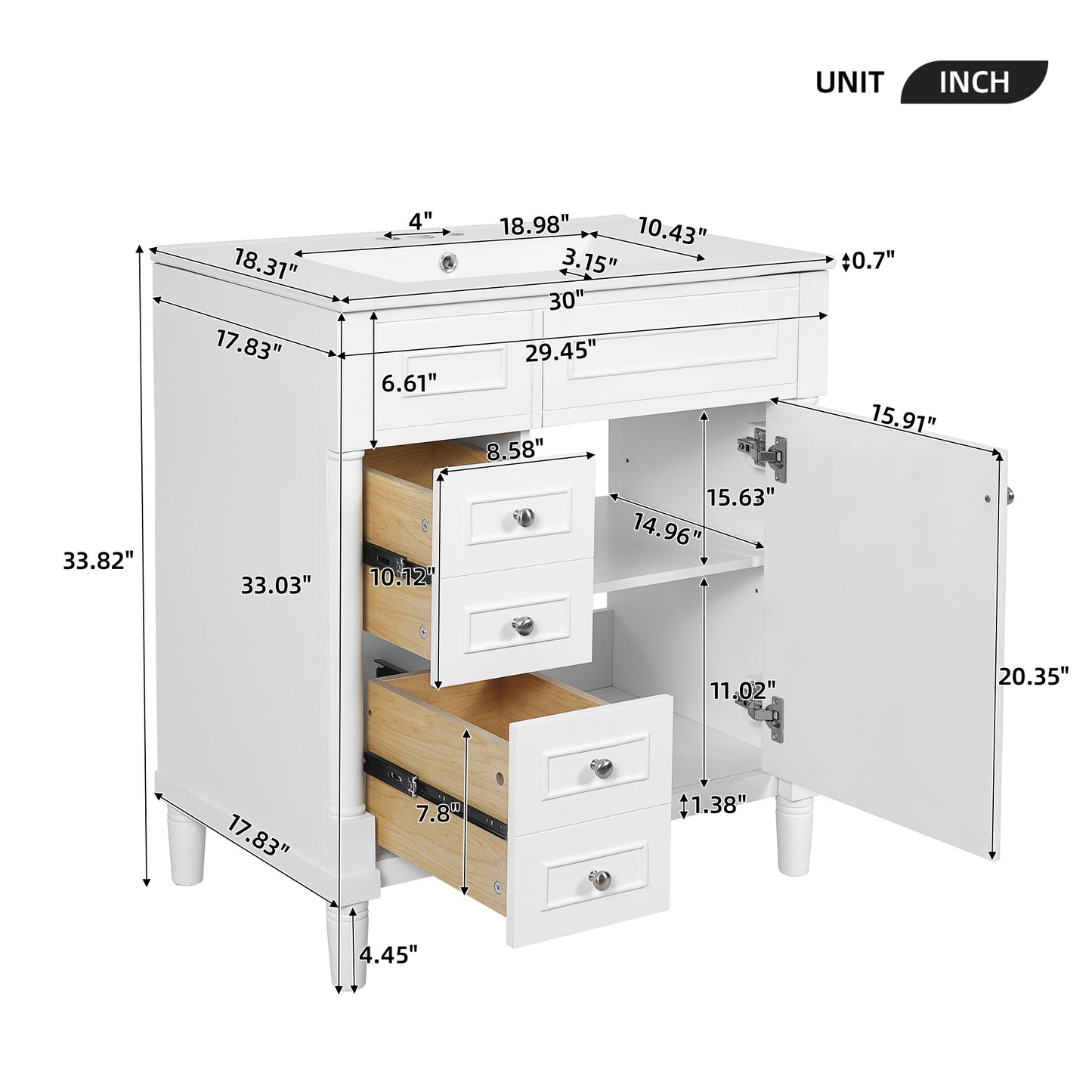 30" Bathroom Vanity with Sink, Freestanding Bathroom Storage Vanity Cabinet w/Soft-Closing Door, Bathroom Cabinet with 2 Drawers