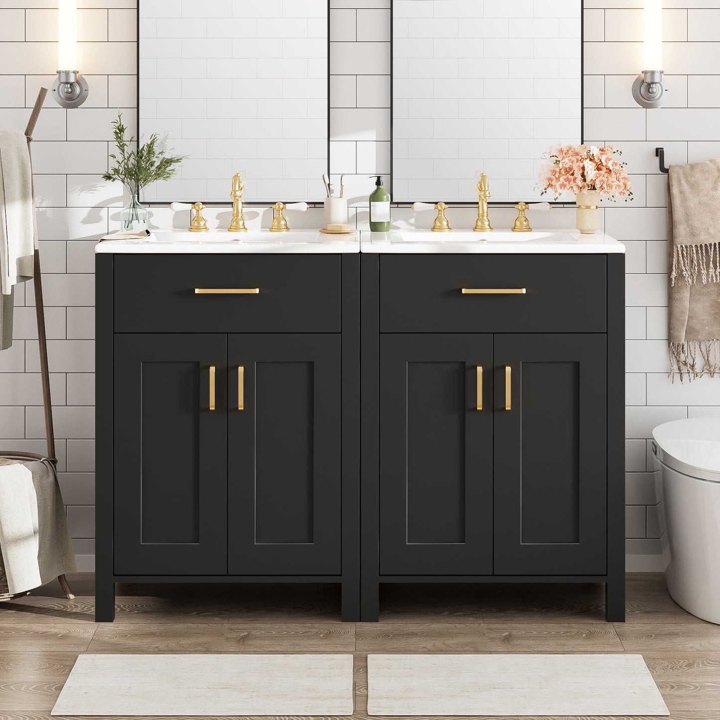 Modern 48-Inch Bathroom Vanity with Ceramic Sink, Soft-Close Doors, Flip Drawer, Double-Layer Door Shelves, Elegant Storage Solution