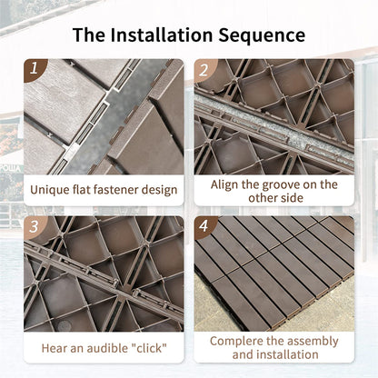 Patio Interlocking Deck Tiles, 12"x12" Square Composite Decking Tiles, Four Slat Plastic Outdoor Flooring Tile All Weather for Balcony Porch Backyard, (Dark Brown, Pack of 36)
