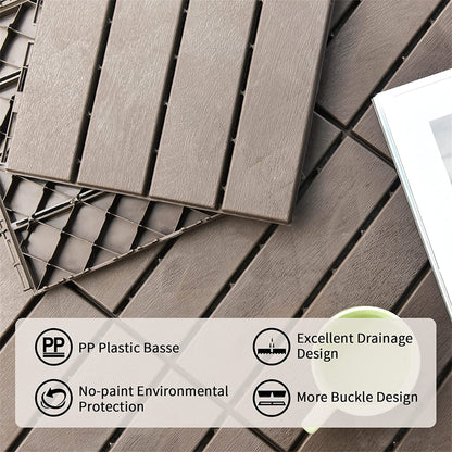 Patio Interlocking Deck Tiles, 12"x12" Square Composite Decking Tiles, Four Slat Plastic Outdoor Flooring Tile All Weather for Balcony Porch Backyard, (Dark Brown, Pack of 36)