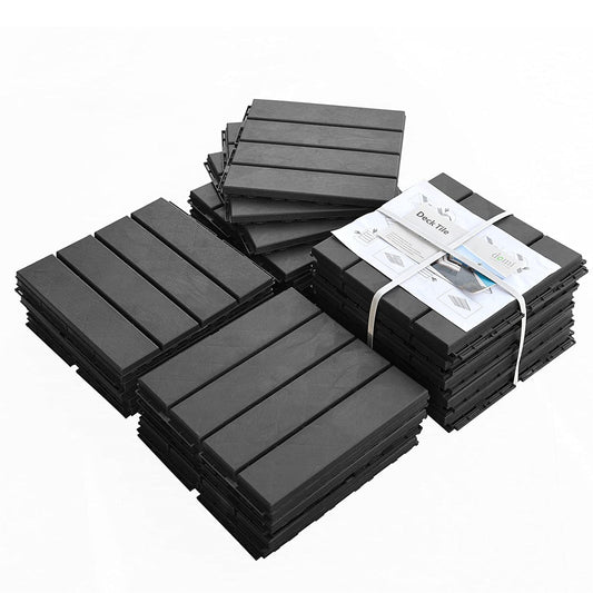 Patio Interlocking Deck Tiles, 12"x12" Square Composite Decking Tiles, Four Slat Plastic Outdoor Flooring Tile All Weather for Balcony Porch Backyard, (Dark Gray, Pack of 36)