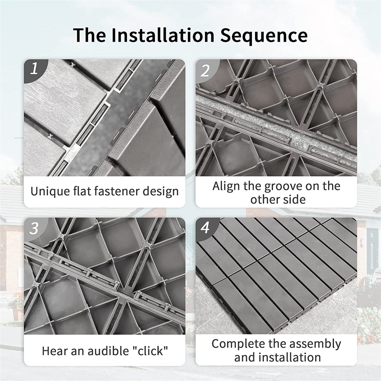 Patio Interlocking Deck Tiles, 12"x12" Square Composite Decking Tiles, Four Slat Plastic Outdoor Flooring Tile All Weather for Balcony Porch Backyard, (Dark Gray, Pack of 36)