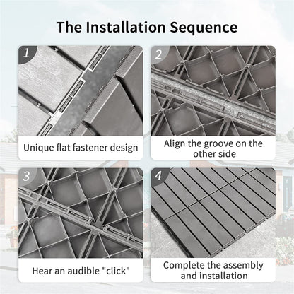 Patio Interlocking Deck Tiles, 12"x12" Square Composite Decking Tiles, Four Slat Plastic Outdoor Flooring Tile All Weather for Balcony Porch Backyard, (Dark Gray, Pack of 36)