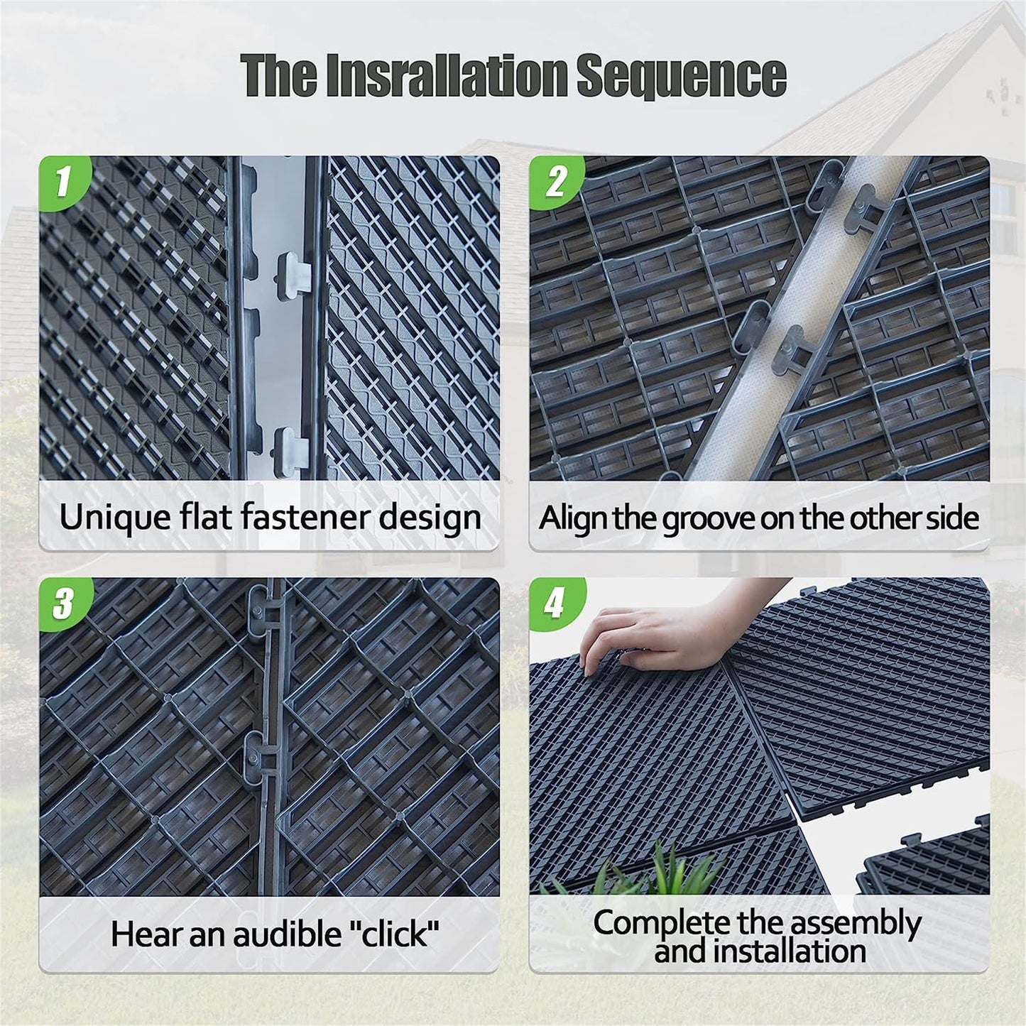 Patio Interlocking Deck Tiles, 12"x12" Square Composite Decking Tiles, Striped Plastic Outdoor Flooring Tile All Weather for Balcony Porch Backyard, (Dark Gray, Pack of 44)