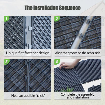 Patio Interlocking Deck Tiles, 12"x12" Square Composite Decking Tiles, Striped Plastic Outdoor Flooring Tile All Weather for Balcony Porch Backyard, (Dark Gray, Pack of 44)