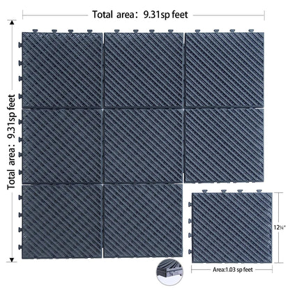 Patio Interlocking Deck Tiles, 12"x12" Square Composite Decking Tiles, Striped Plastic Outdoor Flooring Tile All Weather for Balcony Porch Backyard, (Dark Gray, Pack of 36)
