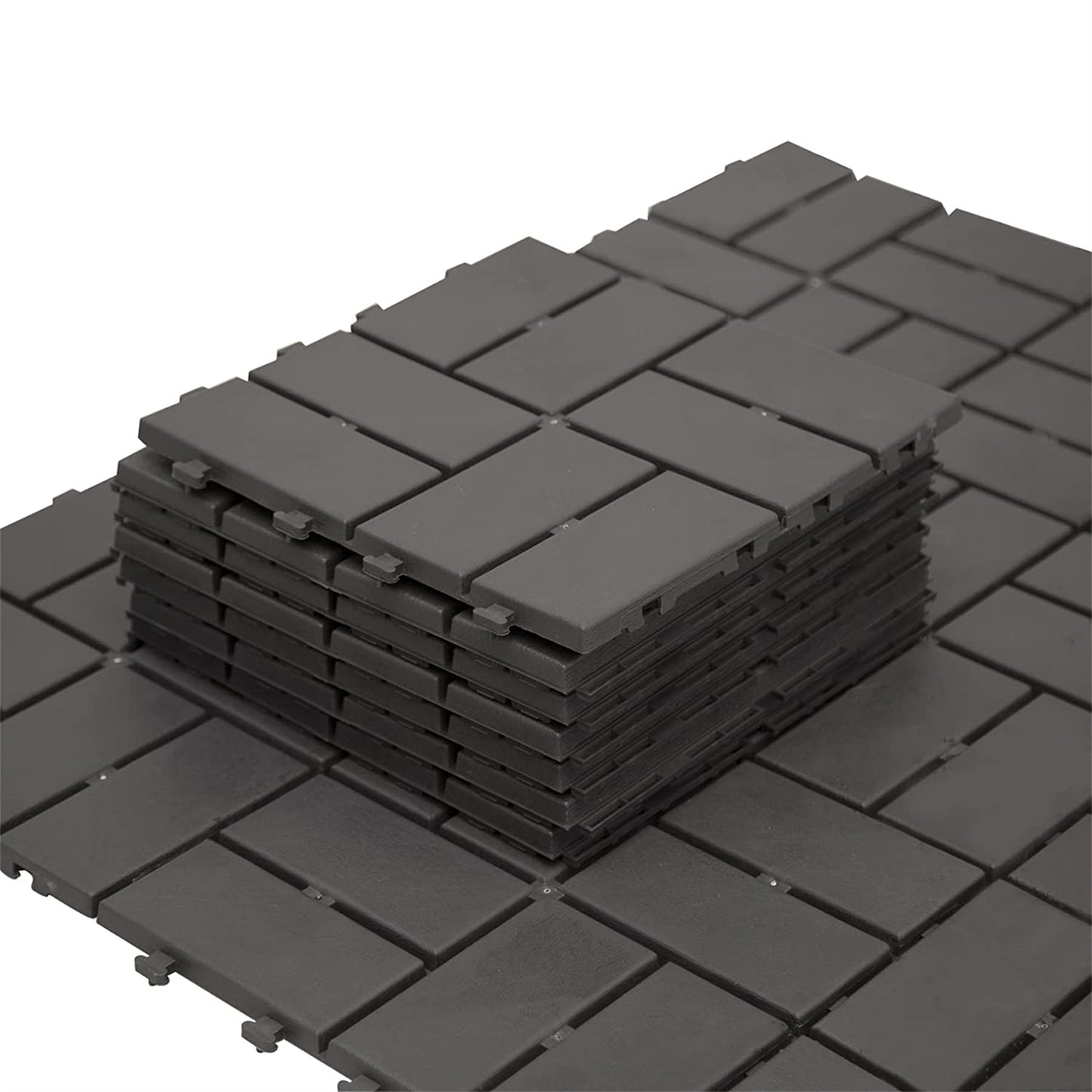 Patio Interlocking Deck Tiles, 12"x12" Square Composite Decking Tiles, Four Slat Plastic Outdoor Flooring Tile All Weather for Balcony Porch Backyard,  (Gray, Pack of 44)