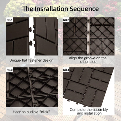 Patio Interlocking Deck Tiles, 12"x12" Square Composite Decking Tiles, Four Slat Plastic Outdoor Flooring Tile All Weather for Balcony Porch Backyard, (Brown, Pack of 44)