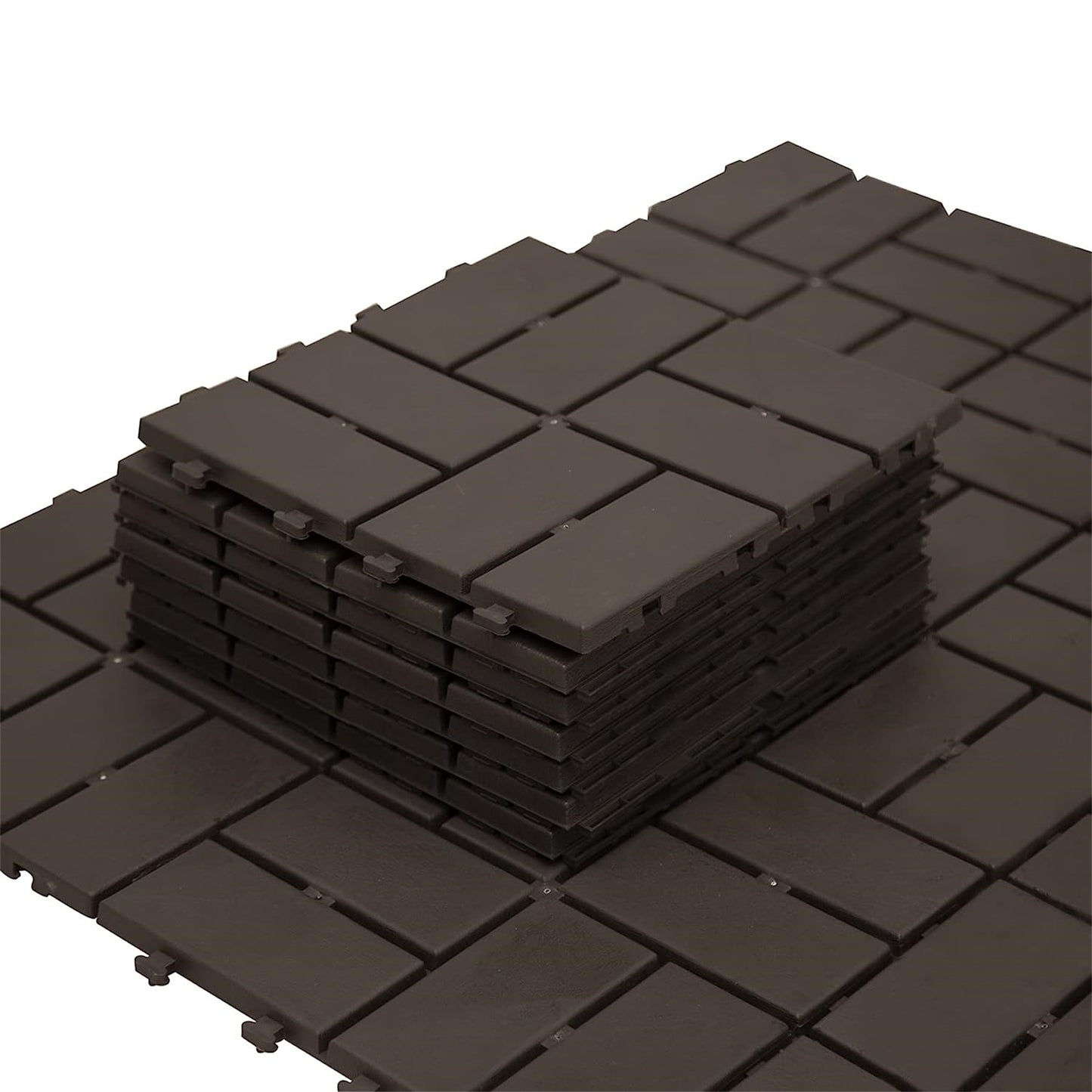 Patio Interlocking Deck Tiles, 12"x12" Square Composite Decking Tiles, Four Slat Plastic Outdoor Flooring Tile All Weather for Balcony Porch Backyard, (Brown, Pack of 44)