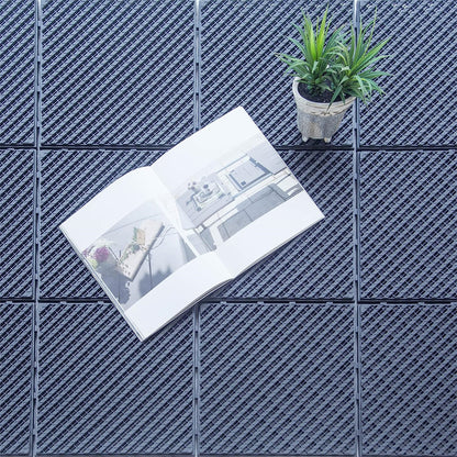 Patio Interlocking Deck Tiles, 12"x12" Square Composite Decking Tiles, Striped Plastic Outdoor Flooring Tile All Weather for Balcony Porch Backyard, (Dark Gray, Pack of 36)