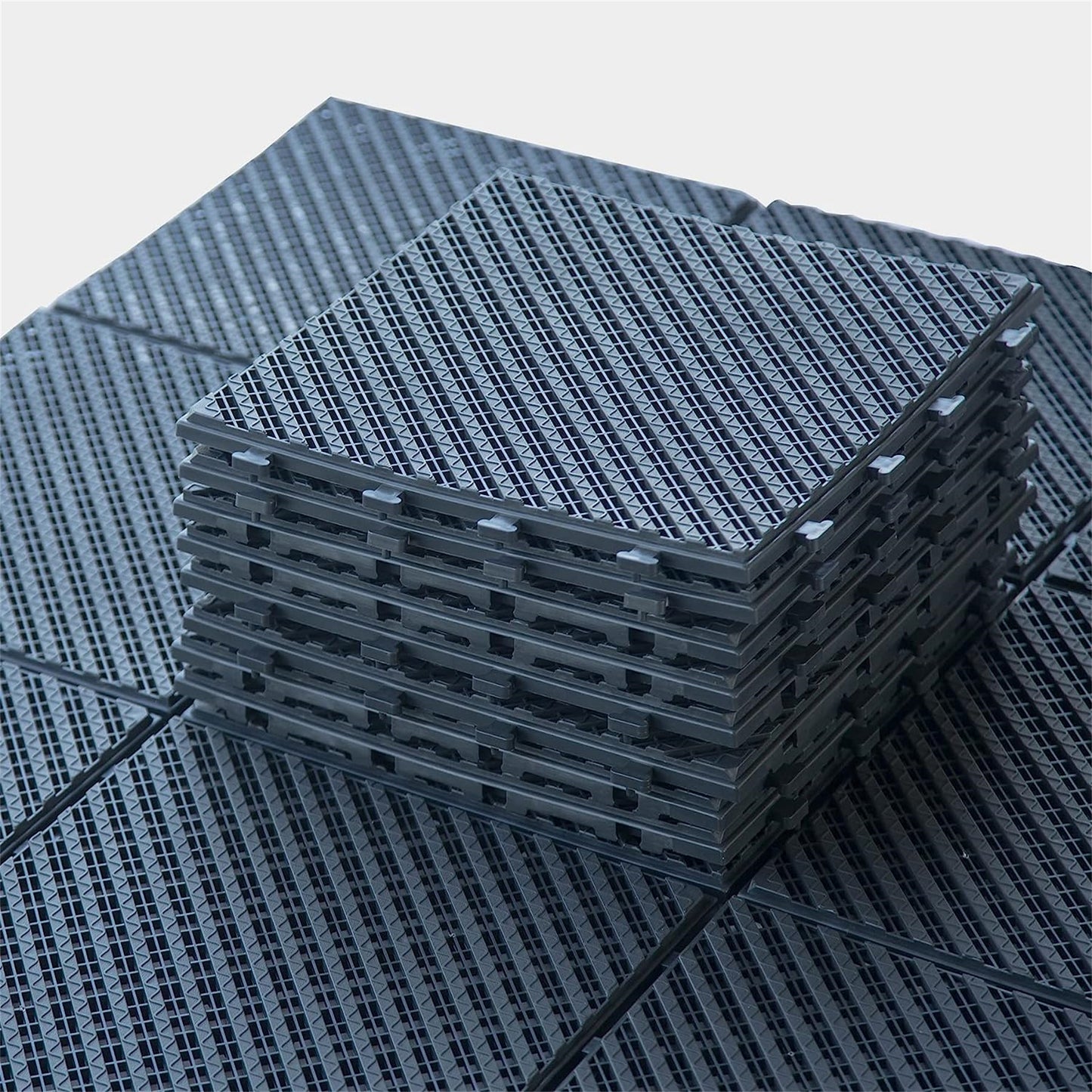 Patio Interlocking Deck Tiles, 12"x12" Square Composite Decking Tiles, Striped Plastic Outdoor Flooring Tile All Weather for Balcony Porch Backyard, (Dark Gray, Pack of 36)