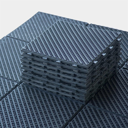 Patio Interlocking Deck Tiles, 12"x12" Square Composite Decking Tiles, Striped Plastic Outdoor Flooring Tile All Weather for Balcony Porch Backyard, (Dark Gray, Pack of 36)
