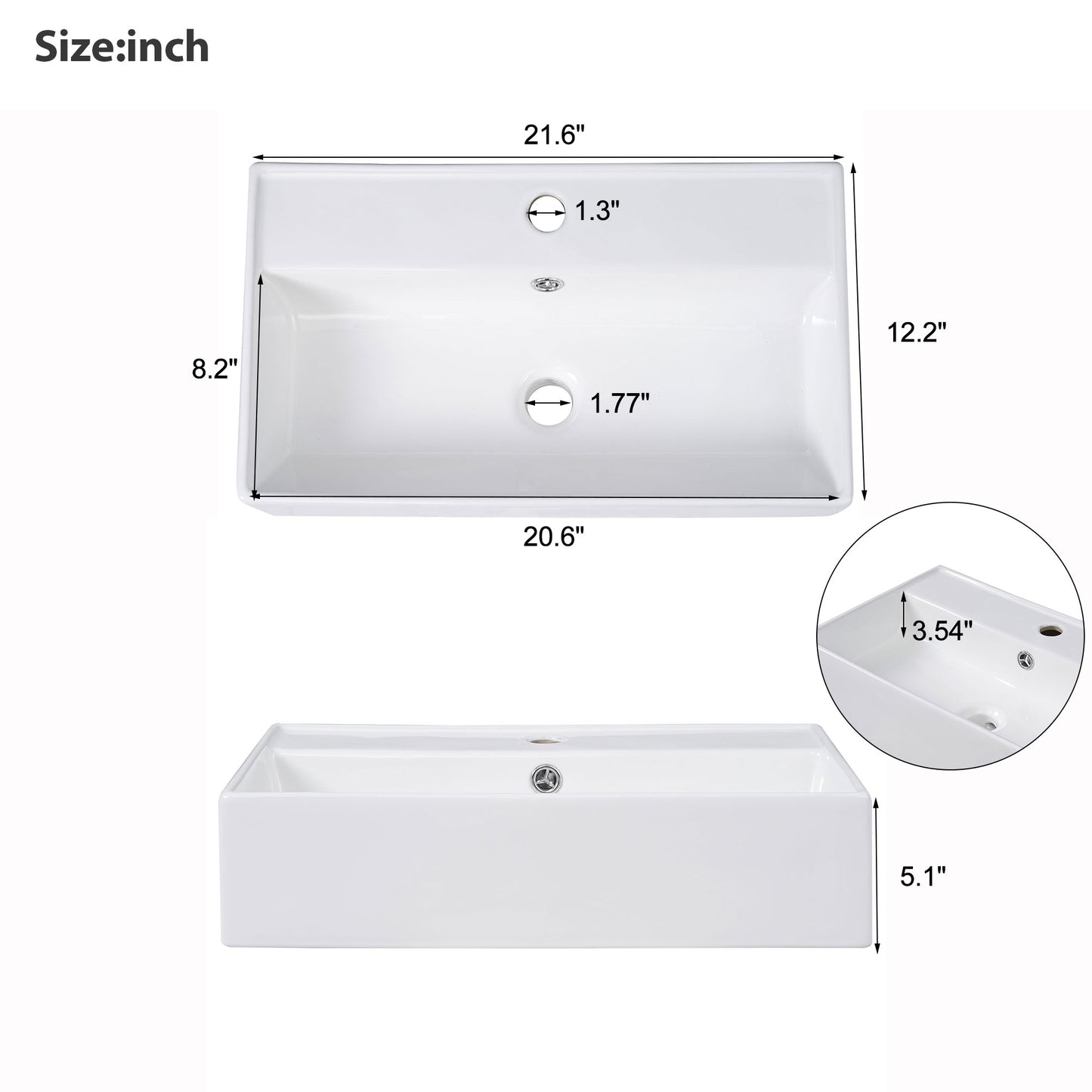21.6" Modern Floating Bathroom Vanity with Ceramic Basin - Perfect for Small Bathrooms, Right side storage