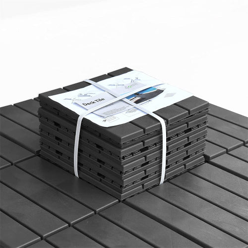 Patio Interlocking Deck Tiles, 12"x12" Square Composite Decking Tiles, Four Slat Plastic Outdoor Flooring Tile All Weather for Balcony Porch Backyard, (Dark Gray, Pack of 36)