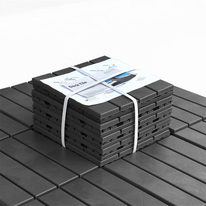 Patio Interlocking Deck Tiles, 12"x12" Square Composite Decking Tiles, Four Slat Plastic Outdoor Flooring Tile All Weather for Balcony Porch Backyard, (Dark Gray, Pack of 36)