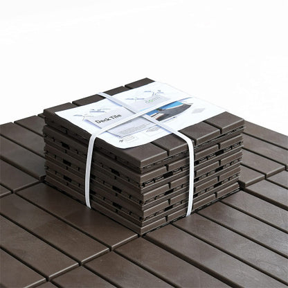 Patio Interlocking Deck Tiles, 12"x12" Square Composite Decking Tiles, Four Slat Plastic Outdoor Flooring Tile All Weather for Balcony Porch Backyard, (Dark Brown, Pack of 36)