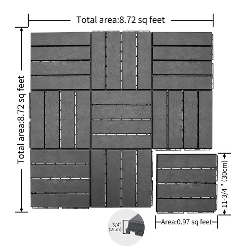 Patio Interlocking Deck Tiles, 12"x12" Square Composite Decking Tiles, Four Slat Plastic Outdoor Flooring Tile All Weather for Balcony Porch Backyard, (Dark Gray, Pack of 36)
