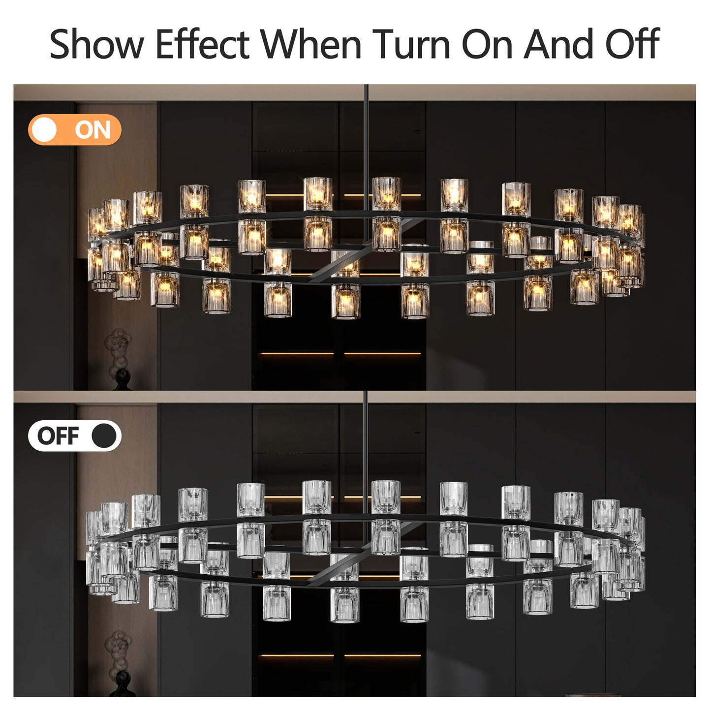 48 Inches Luxury Chandeliers Crystal Living Room Decorative Lights Simple Modern Dining Room LED Lighting,for Home Decor (Bulbs Included) Black