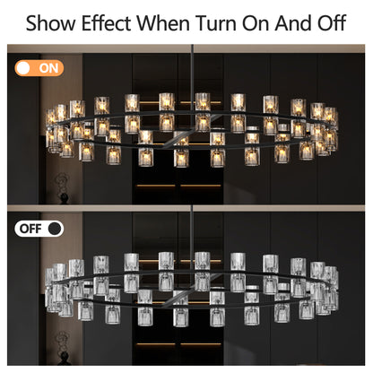 48 Inches Luxury Chandeliers Crystal Living Room Decorative Lights Simple Modern Dining Room LED Lighting,for Home Decor (Bulbs Included) Black
