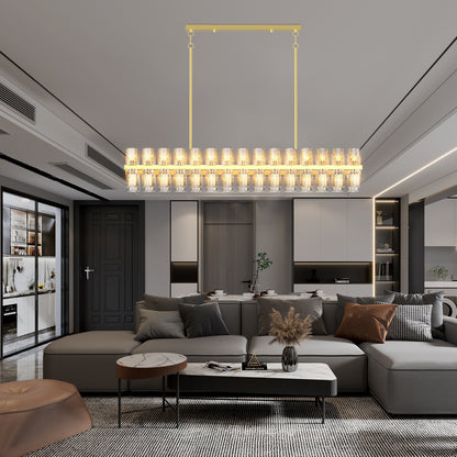 Crystal Brass Rectangle Chandeliers for Dining Room, 54in Gold Farmhouse Chandeliers for Dining Room, Modern Rectangle Crystal Chandelier for Kitchen Island Living Room, Includes 60XG4 Bulbs