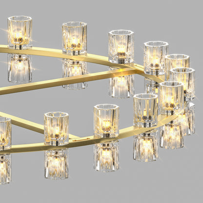 48 Inch Gold Wagon Wheel Chandelier with Crystal Shade, 48 Lights, Modern Farmhouse Style, Ideal for Dining Room, Kitchen, Entryways