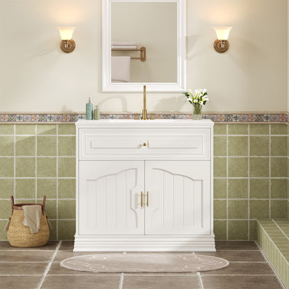 36" Luxurious Bathroom Vanity with Ceramic Sink, Bathroom Vanities Cabinet with 2 large Soft Closing Doors, Solid Wood Frame Bathroom Storage Cabinet