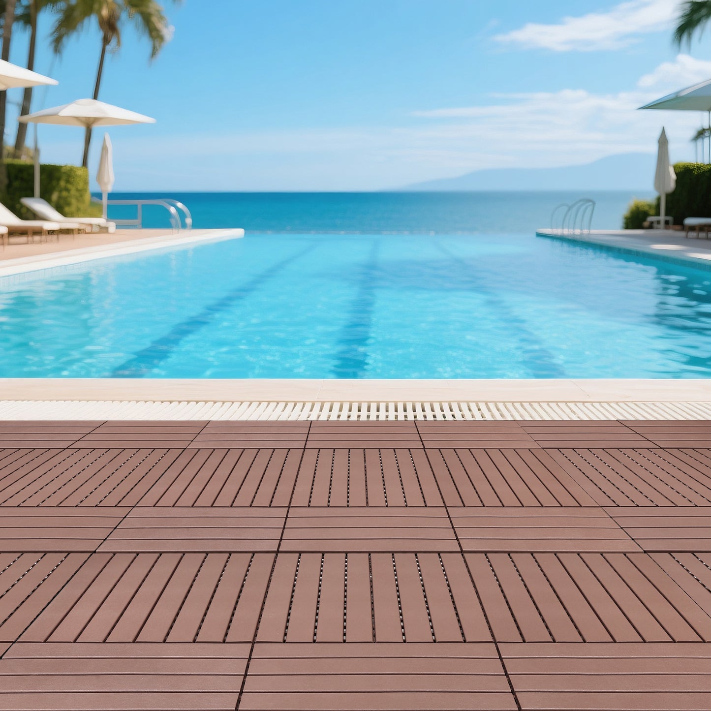 24 pieces of dark gray outdoor terrace deck tiles, DIY interlocking decking floor tiles, easy to install patio tiles, suitable for indoor and outdoor balcony backyard poolside ,Brown