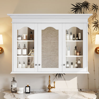 40" Medicine Cabinet with Mirror, Bathroom Storage Cabinet with Mirror Door and Shelves, Wall Mounted Bathroom Cabinet with Glass Doors