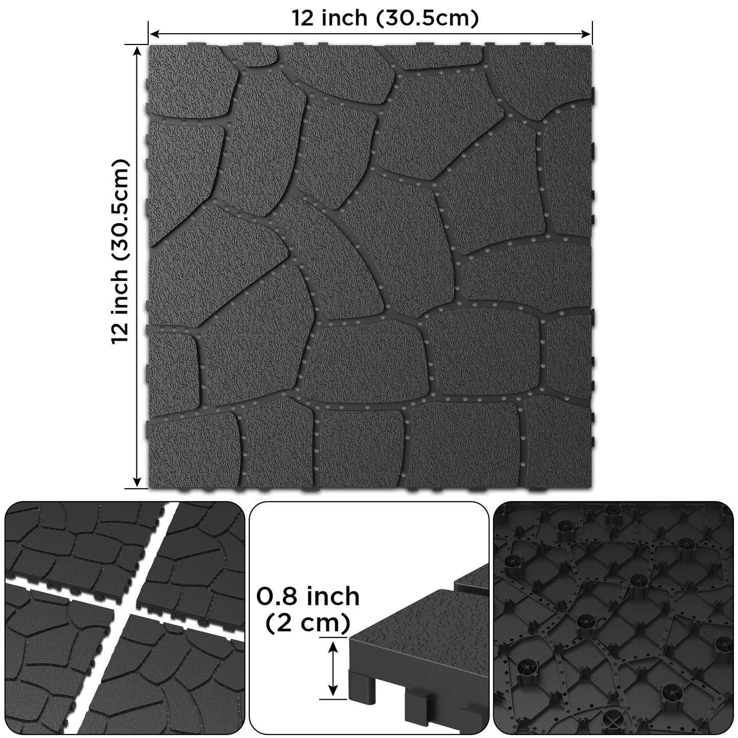 New Stone texture 12" Patio Deck Tiles, DIY Module Interlocking Decking Tiles Floor Tile,Easy and Quick Installation Court Tiles for Porch Poolside Balcony Backyard 44pcs DARK GRAY