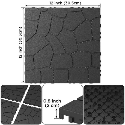 New Stone texture 12" Patio Deck Tiles, DIY Module Interlocking Decking Tiles Floor Tile,Easy and Quick Installation Court Tiles for Porch Poolside Balcony Backyard 44pcs DARK GRAY