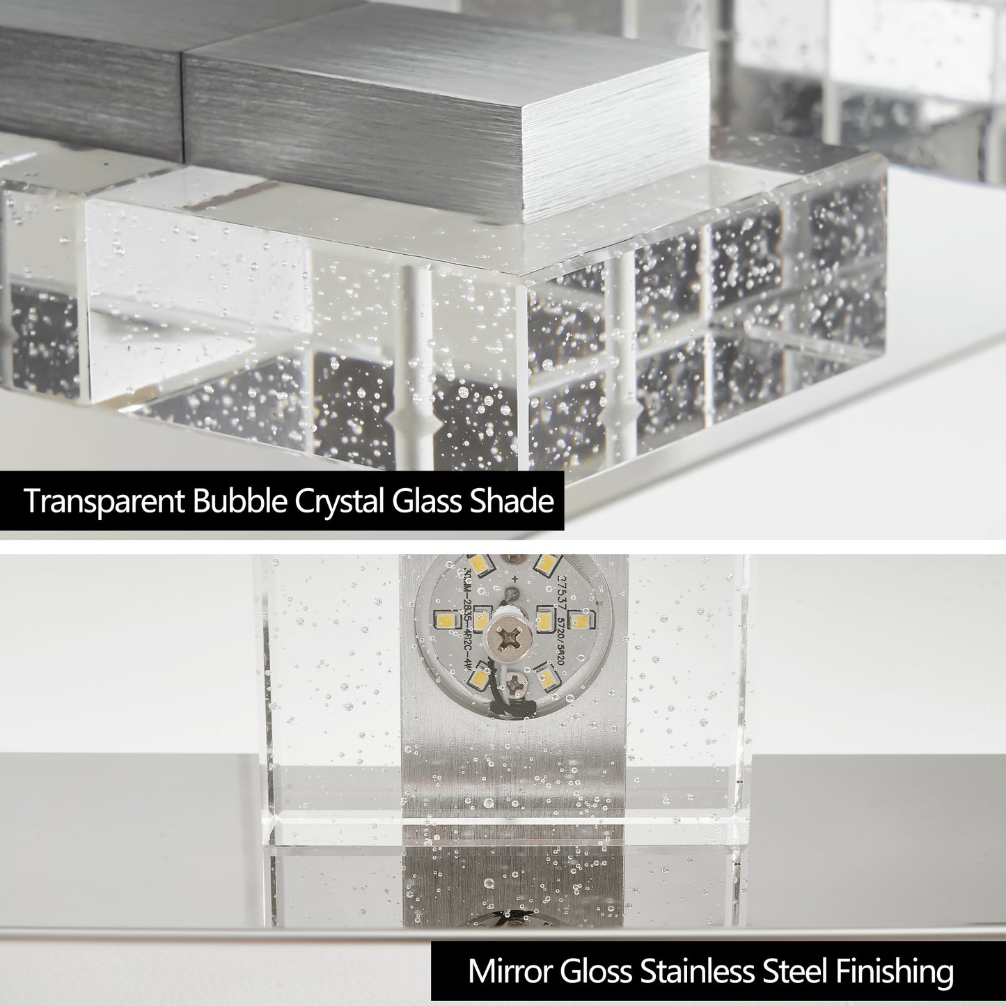 31" Modern Chrome 5-Light LED Vanity Light, Square Acrylic Lampshades Wall Mount Fixture for Bathroom, Mirror Lighting