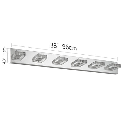 38" Modern Chrome 6-Light LED Vanity Light, Square Acrylic Lampshades Wall Mount Fixture for Bathroom, Mirror Lighting