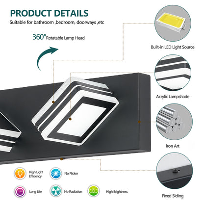 Matte Black Vanity Light Fixtures 3 Lights Up and Down LED Modern Bathroom Vanity Lights Over Mirror Acrylic Black Bath Wall Lighting