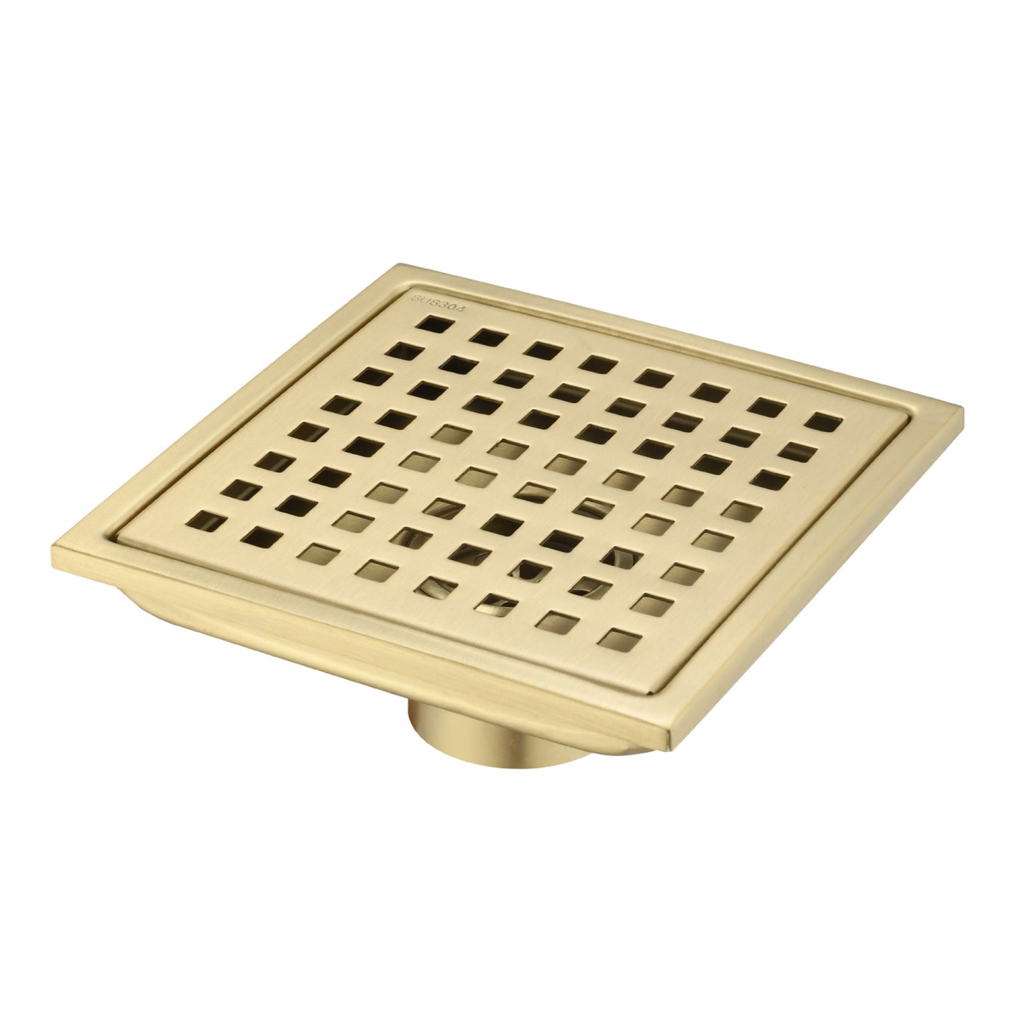 6 Inch Square Shower Floor Drain Square Shower Floor Drain with Flange,Pattern Grate Removable,Food-Grade SUS 304 Stainless Steel