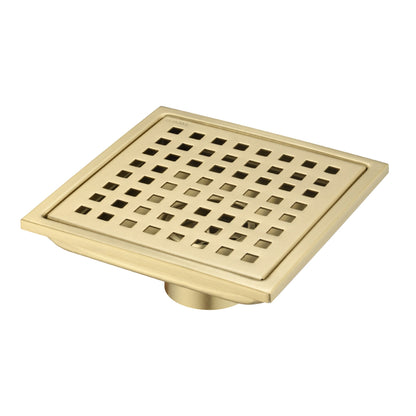 6 Inch Square Shower Floor Drain Square Shower Floor Drain with Flange,Pattern Grate Removable,Food-Grade SUS 304 Stainless Steel