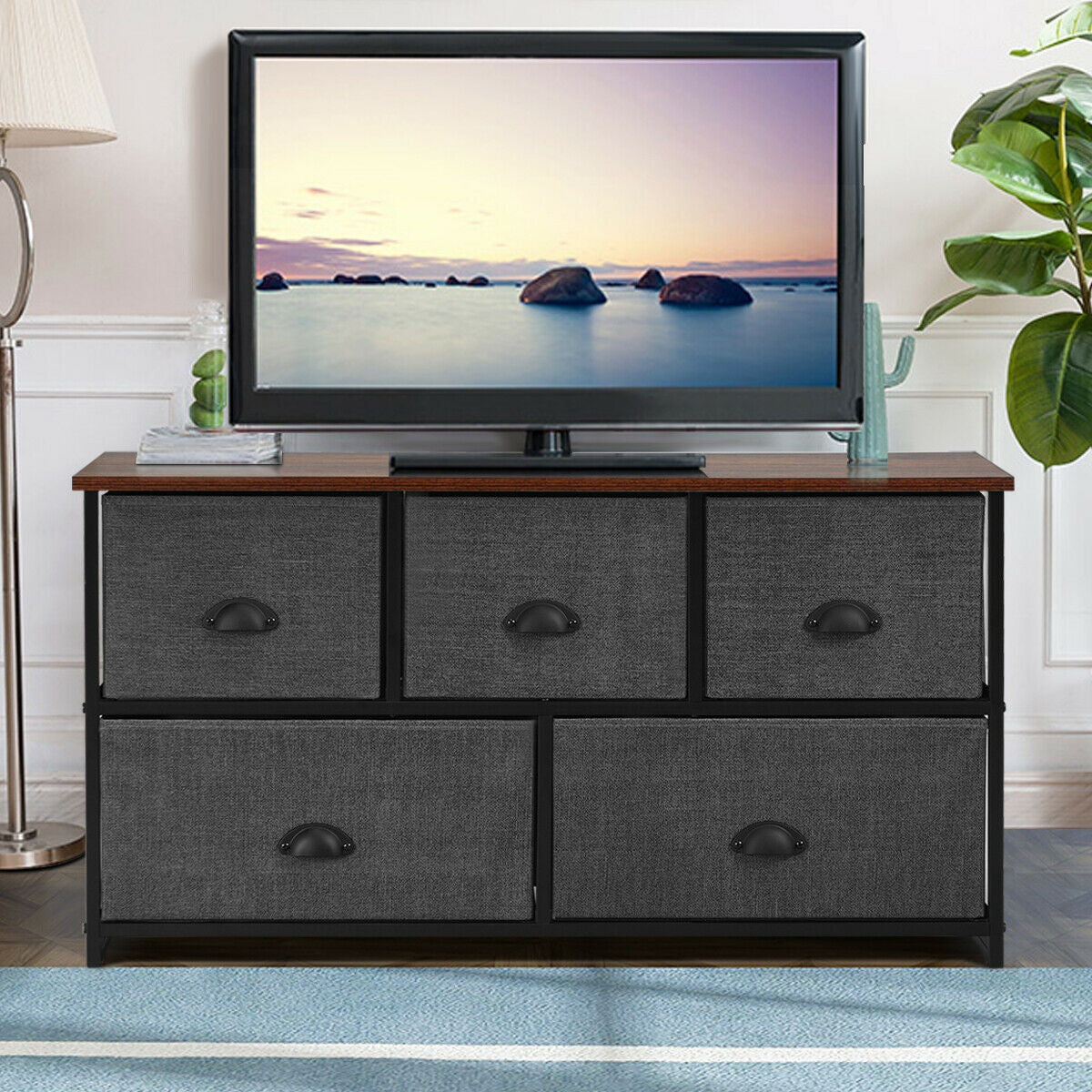 Wood Dresser Storage Unit Side Table Display Organizer-Gray