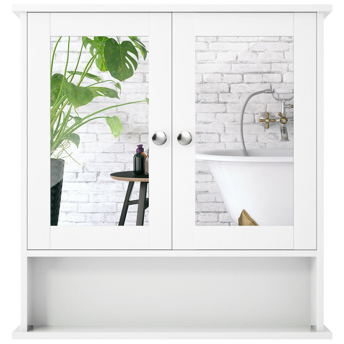 Bathroom Wall Cabinet with Double Mirror Doors