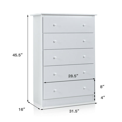 Functional Storage Organized Dresser with 5 Drawer-White