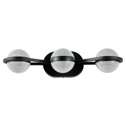 Bathroom Vanity Light, LED 3 Bulb Crystal Sand Acrylic Shades, Wall Mounted Decorative Lighting Fixture, Suitable for Bathroom Vanity Mirror (Black)