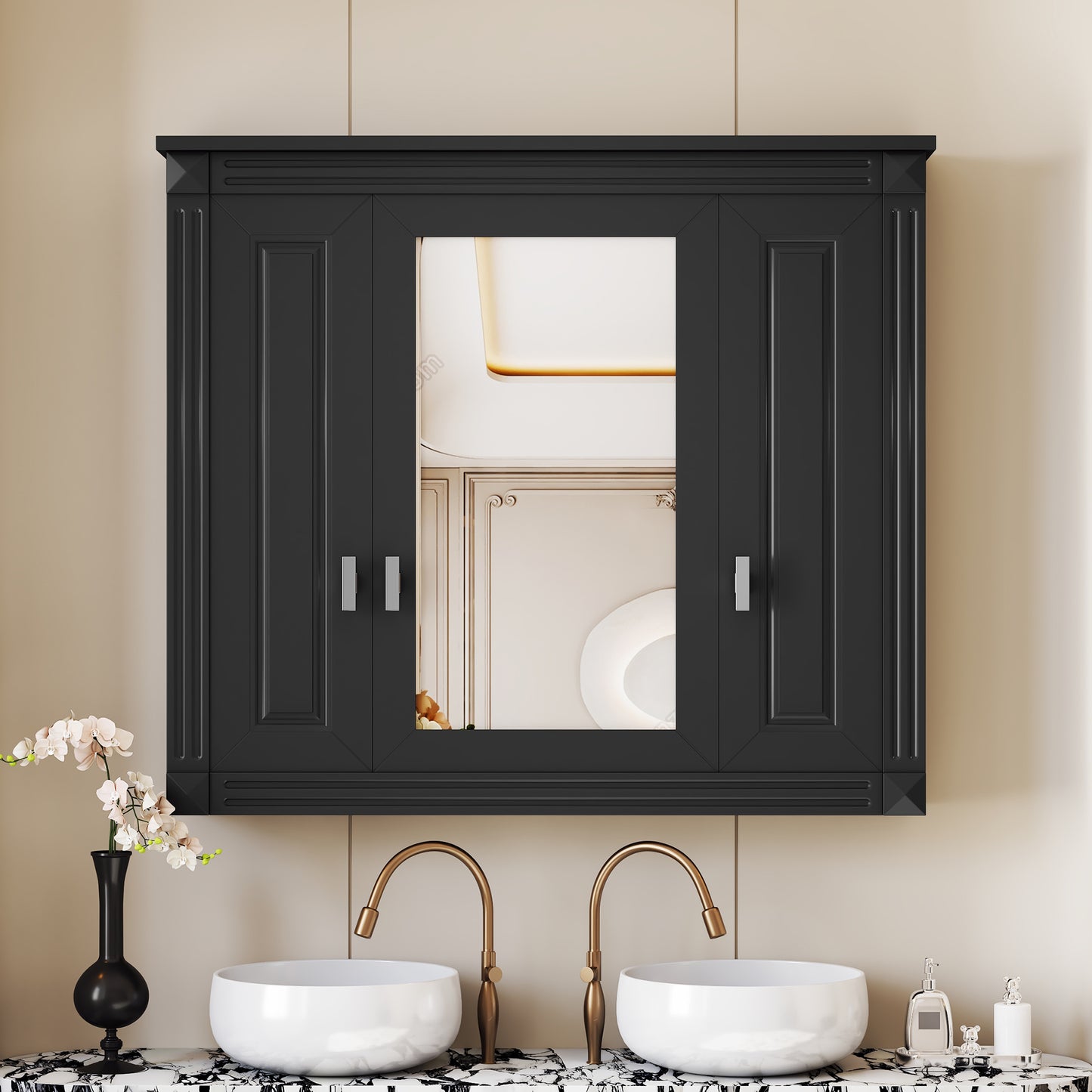Bathroom Wall Cabinet with Mirror, Wall Mounted Medicine Cabinet with 4 Shelves, Mirrored Door Over Toilet Storage Cabinet