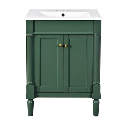 24'' Bathroom Vanity with Top Sink, 2-Tier Modern Bathroom Storage Cabinet, Single Sink Bathroom Vanity, Large Storage Shelves