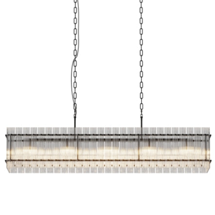 Modern Rectangular Crystal Glass Chandelier, 10-Lights Black Chandelier Lighting Contemporary Pendant Ceiling Light Fixture for Dining Room Living Room Kitchen Island