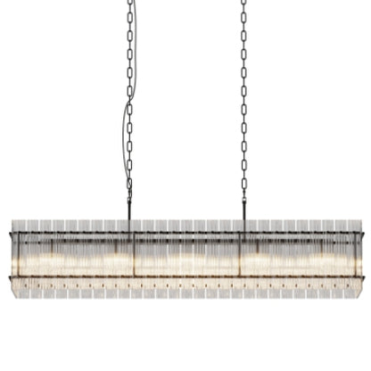 Modern Rectangular Crystal Glass Chandelier, 10-Lights Black Chandelier Lighting Contemporary Pendant Ceiling Light Fixture for Dining Room Living Room Kitchen Island
